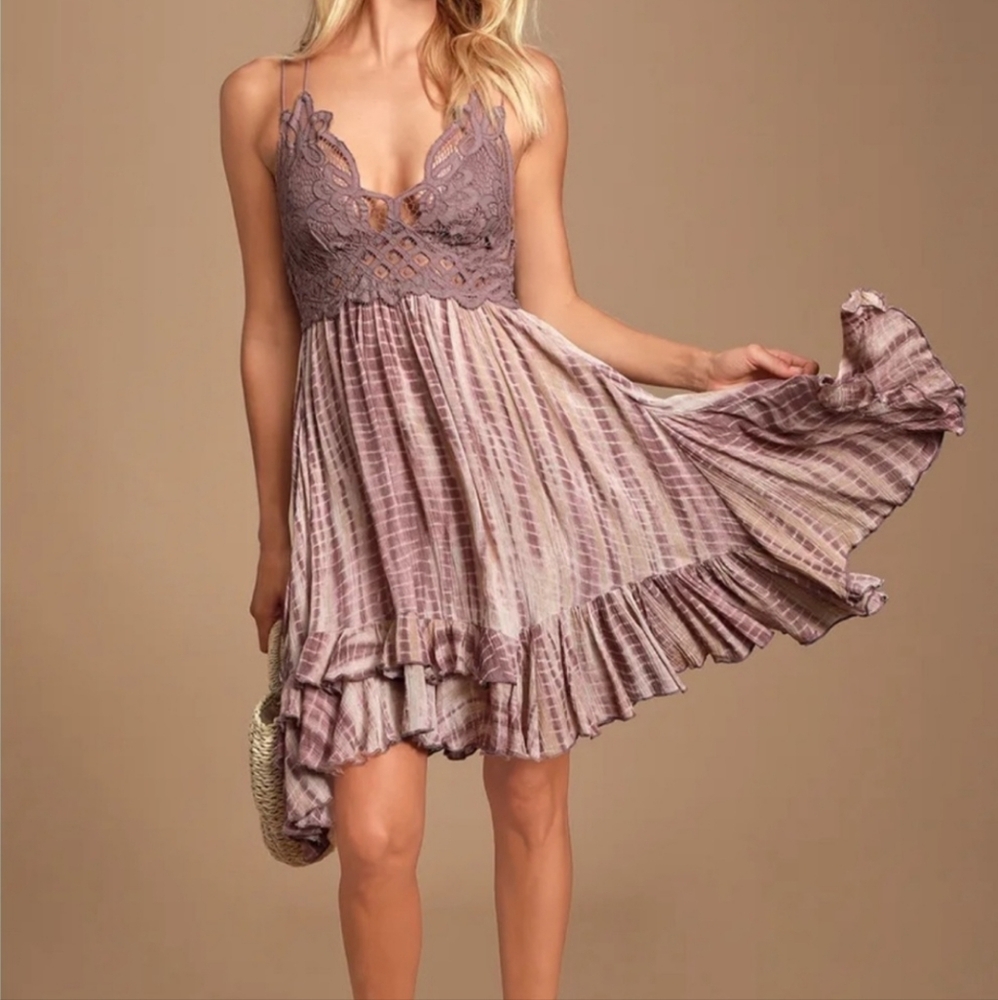 Free People Purple and Cream Mini Dress